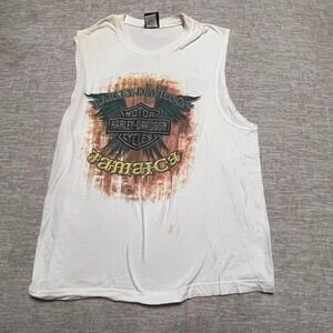 Vintage Harley-Davidson Jamaica Sleeveless Tank Top Cutoff Tee White Distressed